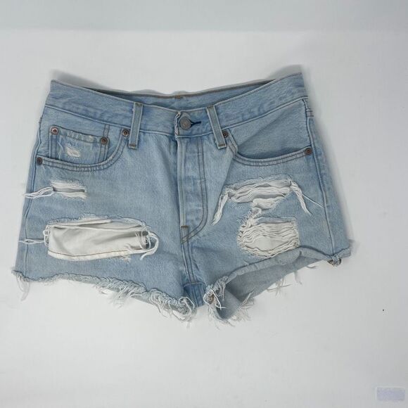 Levi's Womens Blue Light Wash Distressed Denim Cutoff Jean 501 Shorts Size 26 - Picture 1 of 4